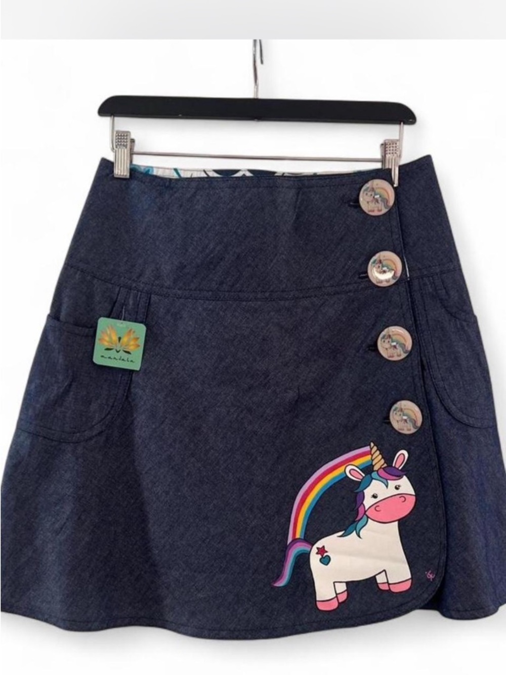 NWT women’s Unicorn Rainbow Wrap Denim Skirt Medium